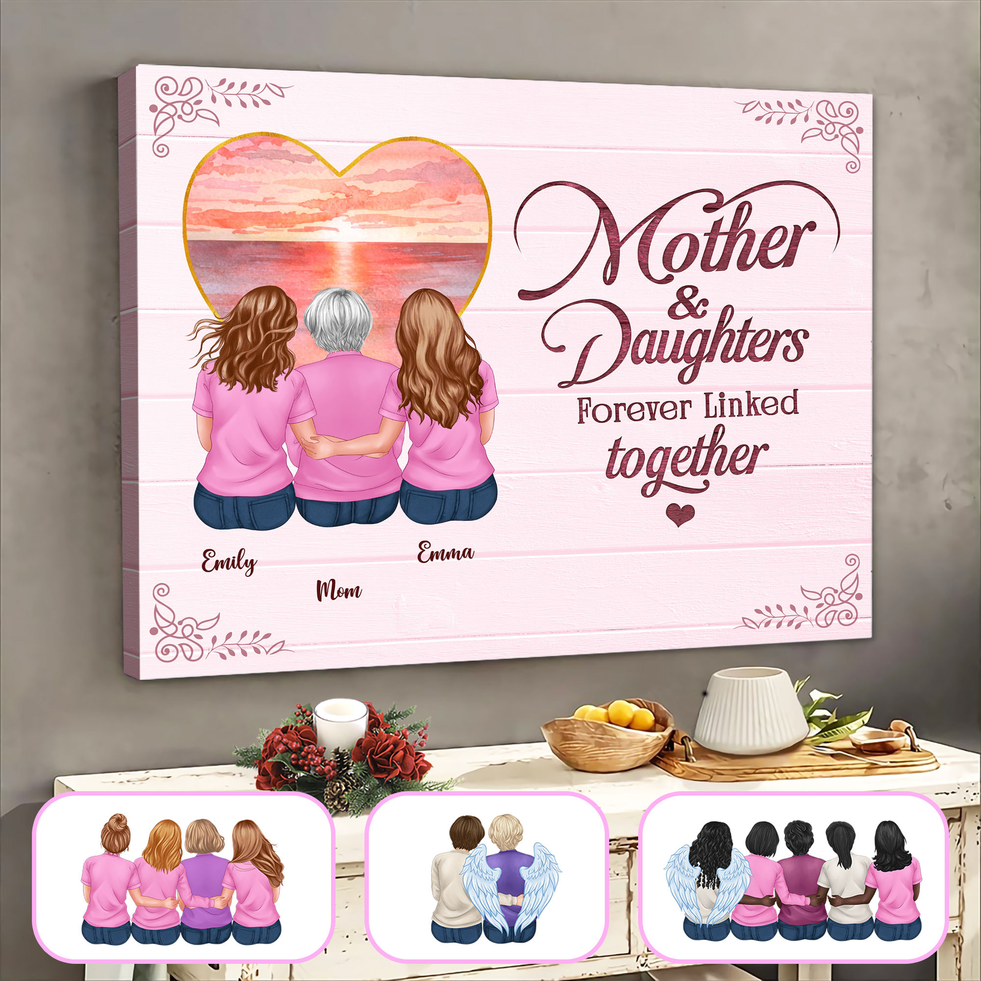 Mother & Daughters Forever Linked Together - Personalized Custom Benelux Shaped Wood Christmas Ornament - Gift For Family, Christmas Gift main image 1