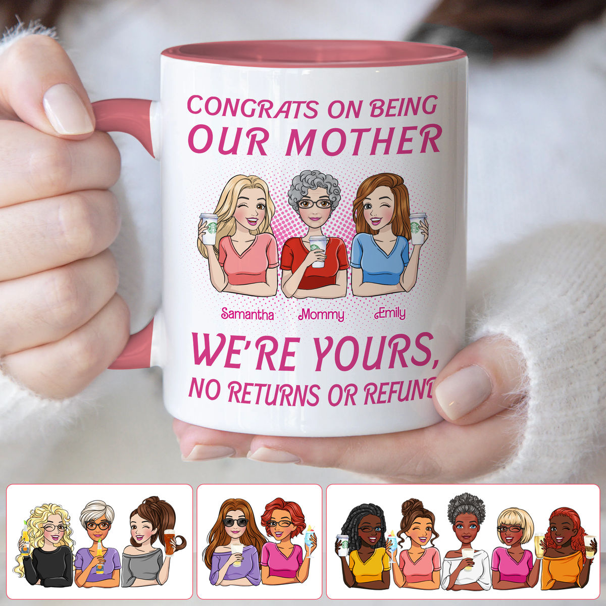 Personalized Mug - Pink Doll Family Mug - Congrats On Being Our Mother - Mother's Day Gifts 2024 (bb1)