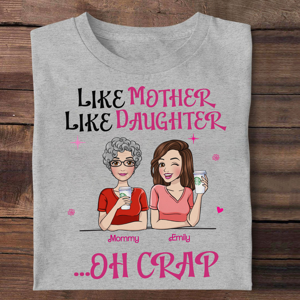 Personalized Shirt - Pink Doll Family Shirt - Like Mother Like Daughters ... Oh Crap - Mother's Day Gifts 2024 (bb2)_2