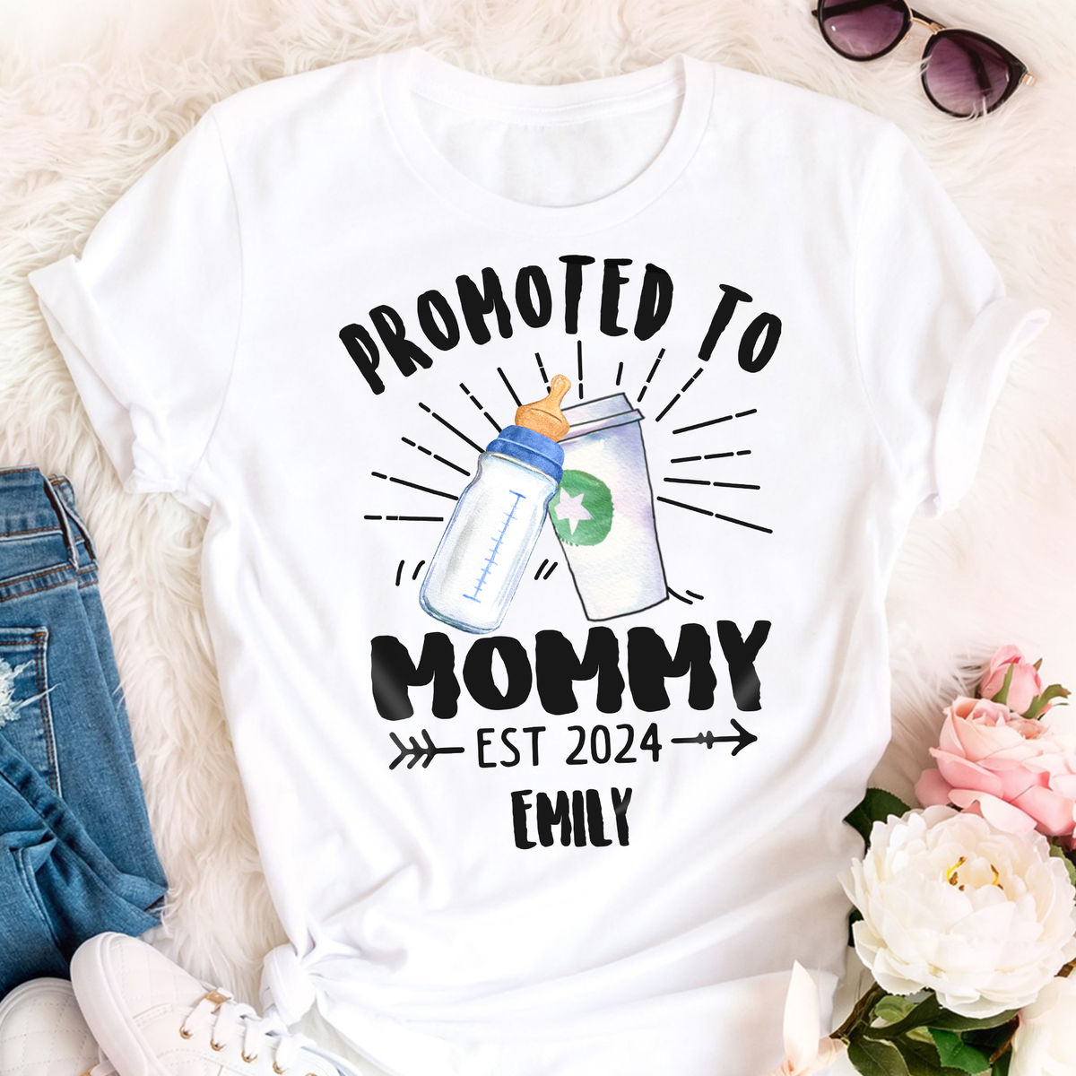 Personalized Shirt - Mother's Day Gifts - Promoted Up To Mommy - Custom Drink For Dad, Mom, Baby, Baby Gifts, New Mom, Dad Gifts_2