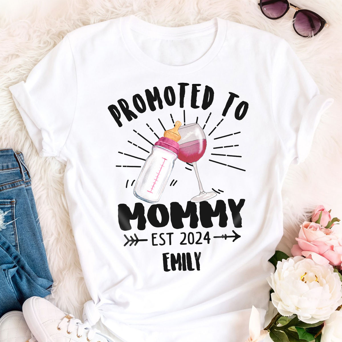 Personalized Shirt - Mother's Day Gifts - Promoted Up To Mommy - Custom Drink For Dad, Mom, Baby, Baby Gifts, New Mom, Dad Gifts_1