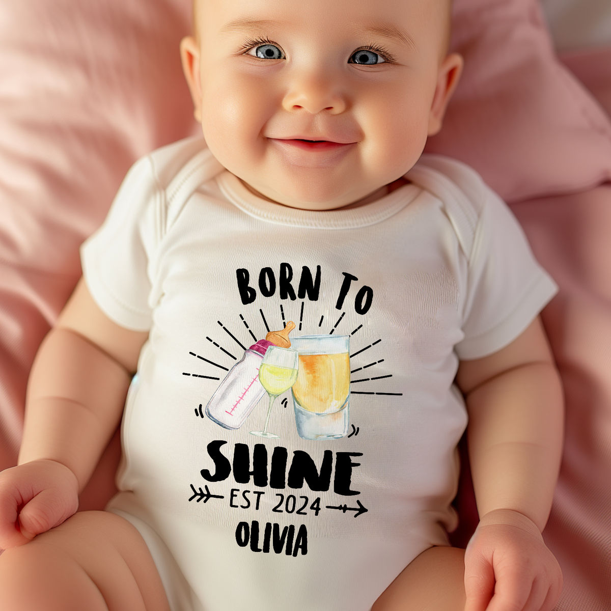 Personalized Onesie - Baby Onesies - Born to Shine - Custom Drink For Dad, Mom, Baby - Baby Gifts, New Mom, Dad Gifts