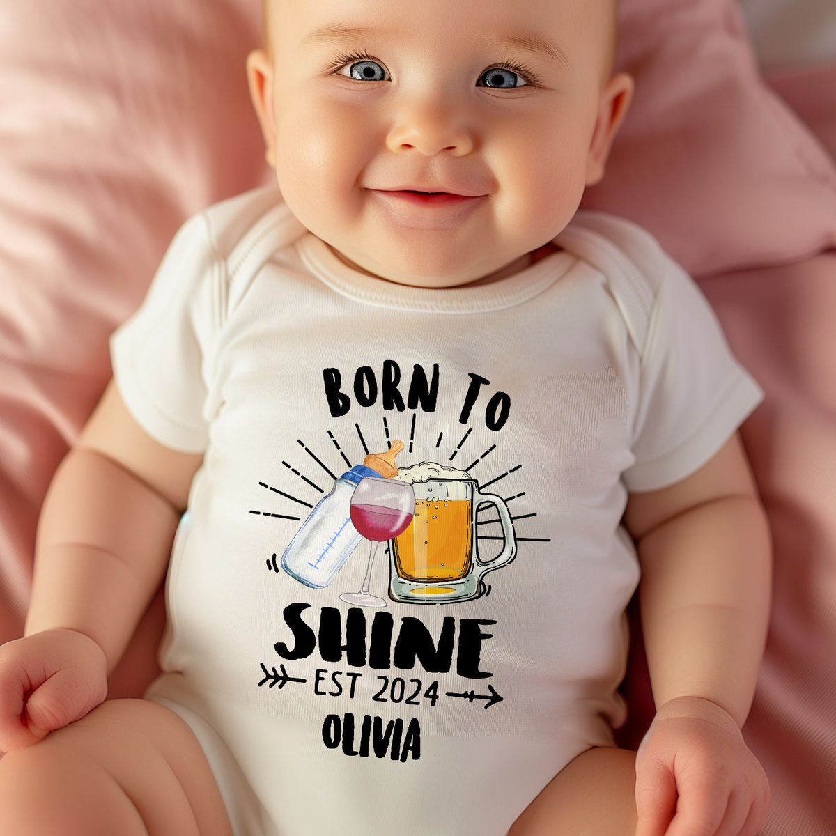 Personalized Onesie - Baby Onesies - Born to Shine - Custom Drink For Dad, Mom, Baby - Baby Gifts, New Mom, Dad Gifts_1