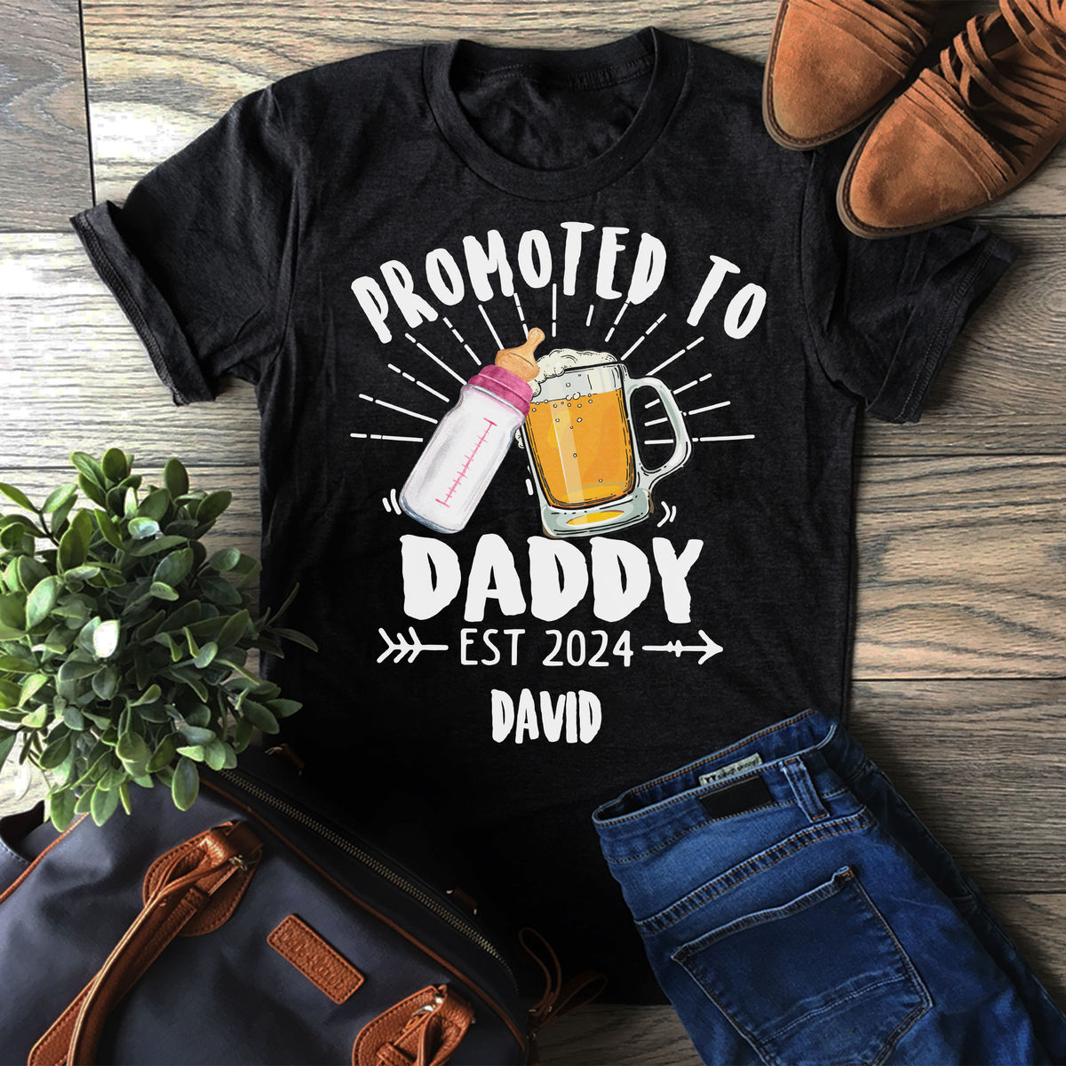 Personalized Shirt - Father's Day Gifts - Promoted To Daddy - Custom Drink For Dad, Mom, Baby - New Dad Gifts, Gifts For Dad - Father's Day Shirts_3