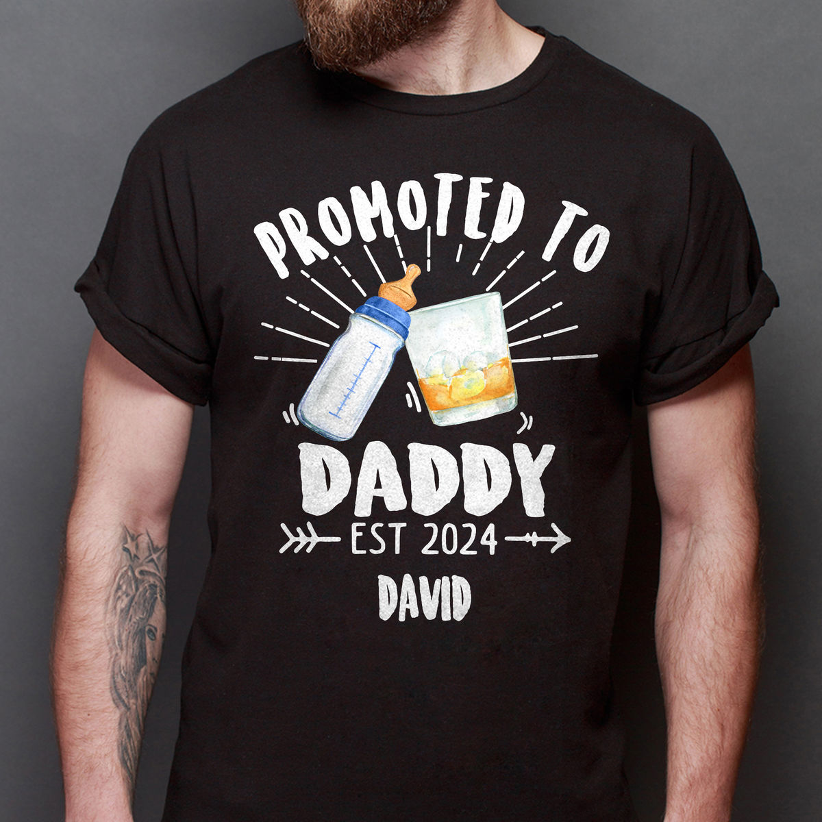 Personalized Shirt - Father's Day Gifts - Promoted To Daddy - Custom Drink For Dad, Mom, Baby - New Dad Gifts, Gifts For Dad - Father's Day Shirts