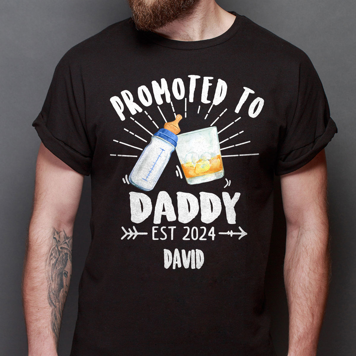 Promoted To Daddy - Custom Drink For Dad, Mom, Baby - New Dad Gifts, Gifts For Dad - Father's Day Shirts