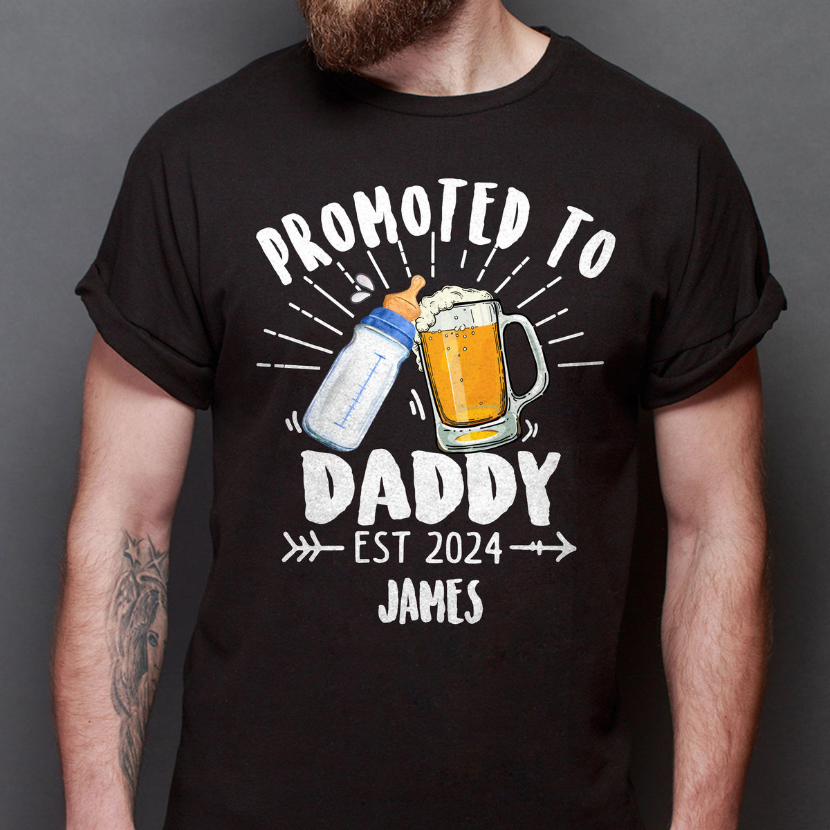 Personalized Shirt - Father's Day Gifts - Promoted To Daddy - Custom Drink For Dad, Mom, Baby - New Dad Gifts, Gifts For Dad - Father's Day Shirts_2
