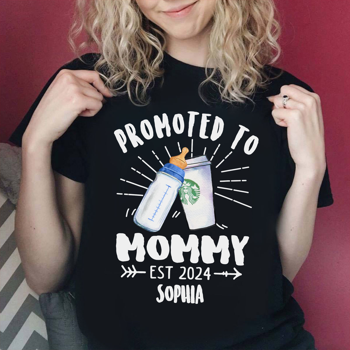 Personalized Shirt - Mother's Day Gifts - Promoted Up To Mommy - Custom Drink For Dad, Mom, Baby, Baby Gifts, New Mom, Dad Gifts