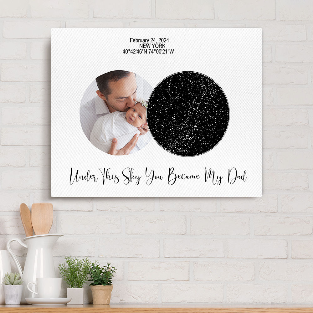 Photo Wrapped Canvas - Father's Day Gifts - Under This Sky You Became My Dad - New Dad Gifts, Gift for Dad, Photo Gift - Star Map Canvas