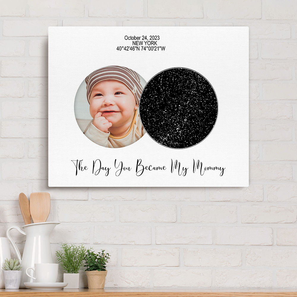 Photo Wrapped Canvas - Photo Upload - The Day You Became My Mommy - Gifts For Mother's Day - Star Map Canvas