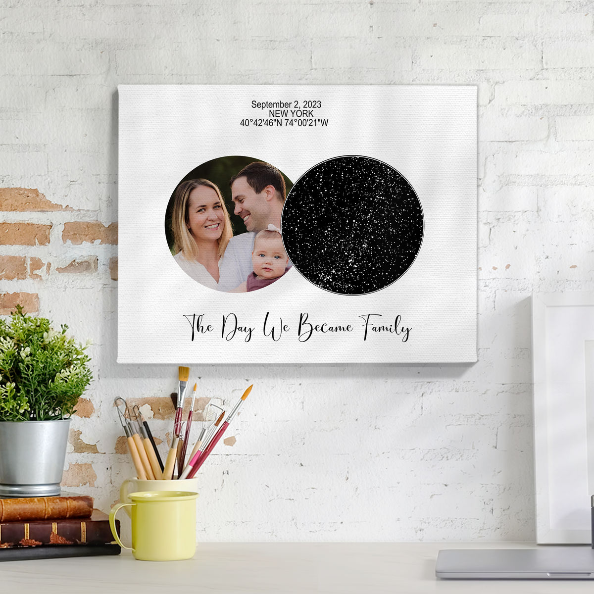 Photo Wrapped Canvas - Photo Upload - The Day We Became Family - Gifts For Mother's Day Father's Day - Star Map Canvas