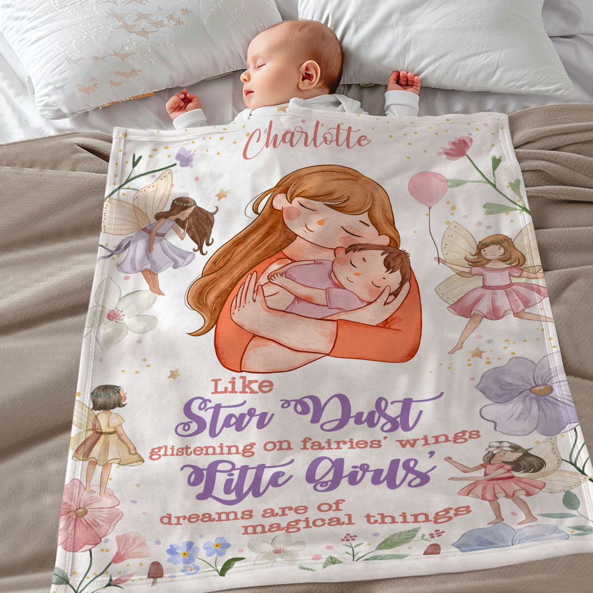 Gifts for Mom, Daughter - Little girls - Like stardust glistening on fairies’ wings, little girls dreams are of magical things - Blanket & Pillow_1