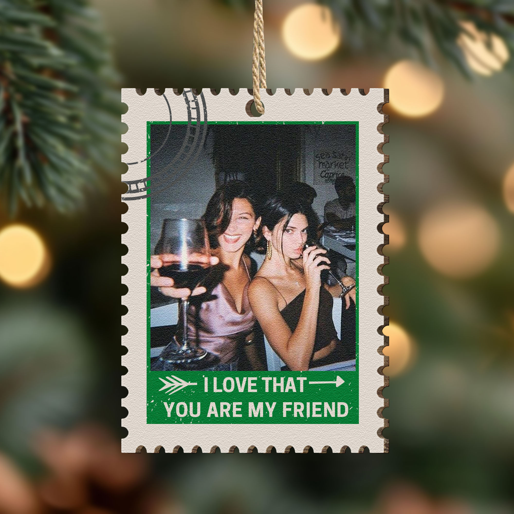 Postage Stamp Ornament - I Love that You're My Friend - Custom Photo ...