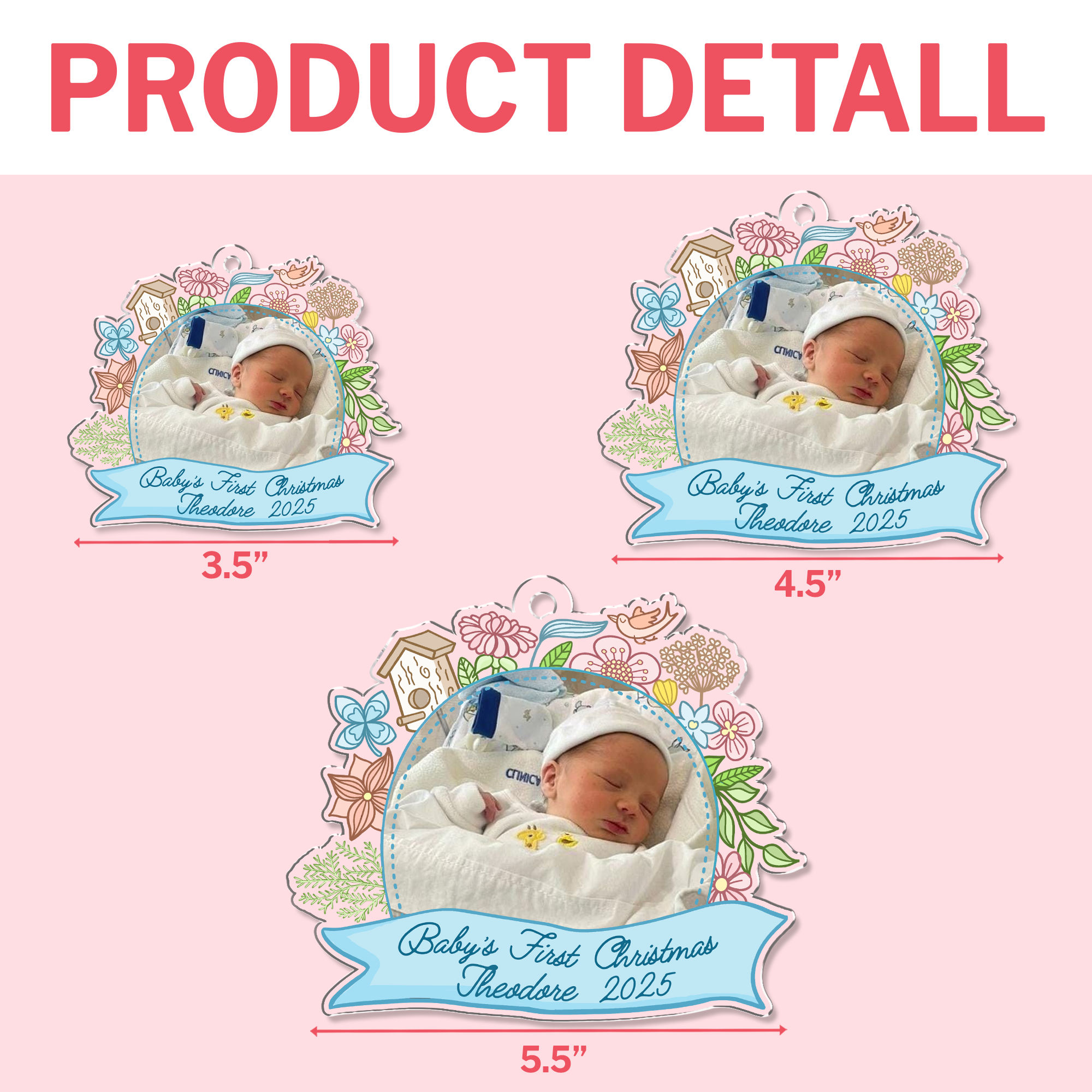 Photo Upload Ornament - Baby's First Christmas 2025, Custom Photo