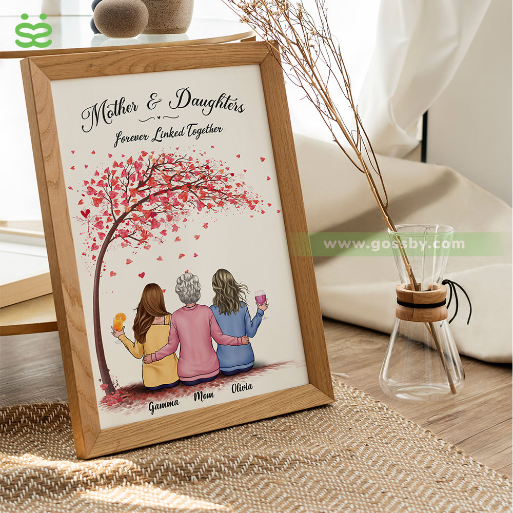 Personalized Love Tree Canvas - Mother & Daughters Forever Linked Together_1