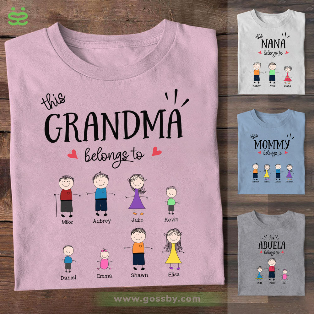 Personalized Shirt - Family (Up to 10 People) - This Grandma/Nana/Mama... Belongs To...Gifts For Mother, Grandma, Nana, Mother's Day Gifts