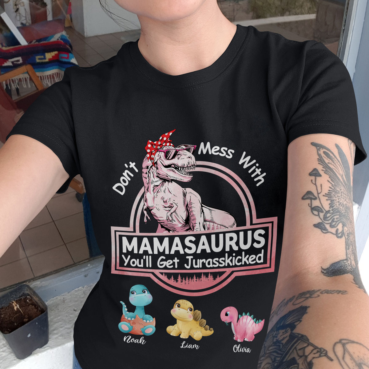 Personalized Shirt - Family - Don't Mess With Mamasaurus - Black_3