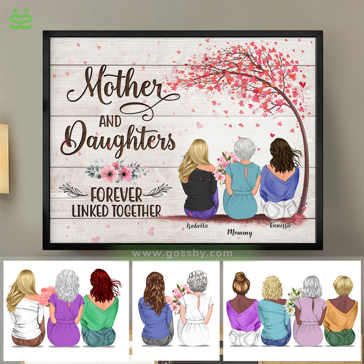 Mother & Daughter - Mother And Daughters Forever Linked Together 2D - Wooden BG/Ver 2 - Personalized Poster