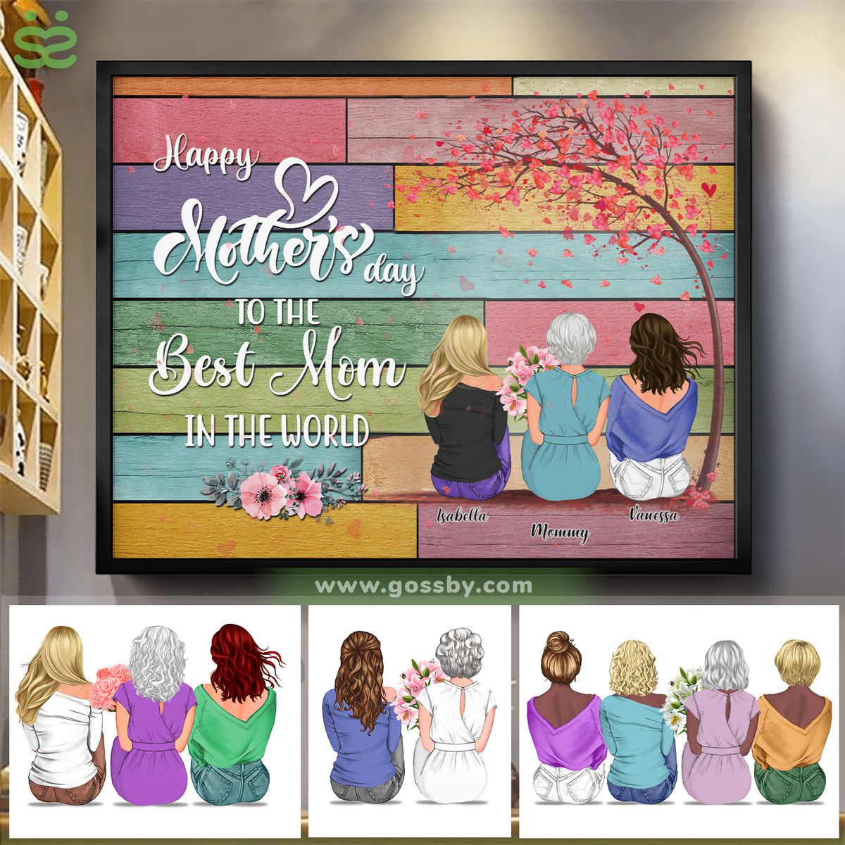 Personalized Poster - Mother & Daughters - Happy Mother's Day To The Best Mom In The World 2D - Vintage BG