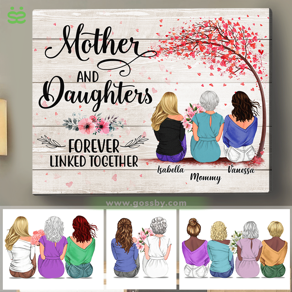 Mother & Daughter - Mother And Daughters Forever Linked Together 2D - Wooden Canvas/Ver 1 - Personalized Wrapped Canvas