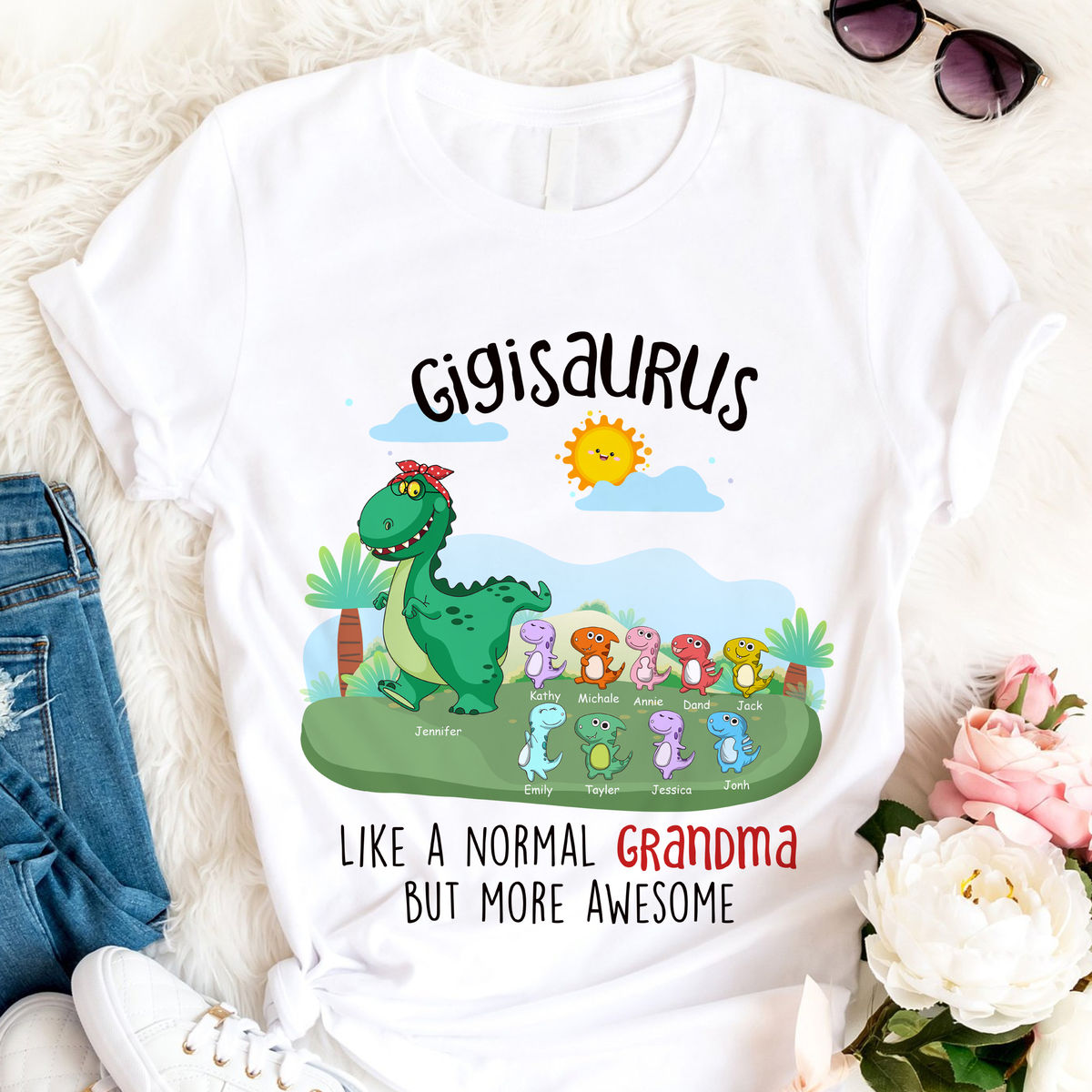 Grandkid - Gigisaurus Like a normal Grandma but more awesome - Mother's Day Gifts, Gifts For Mother, Grandma - Personalized Shirt