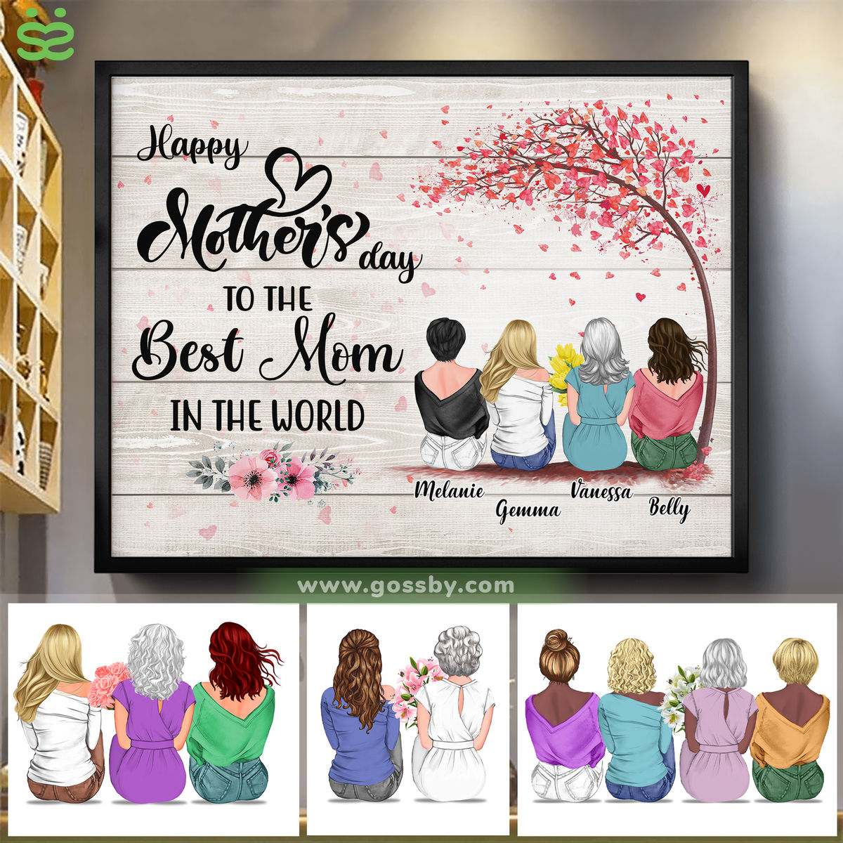 Personalized Poster - Mother & Daughter - Happy Mother's Day To The Best Mom In The World 3D - Wooden BG/Ver 1