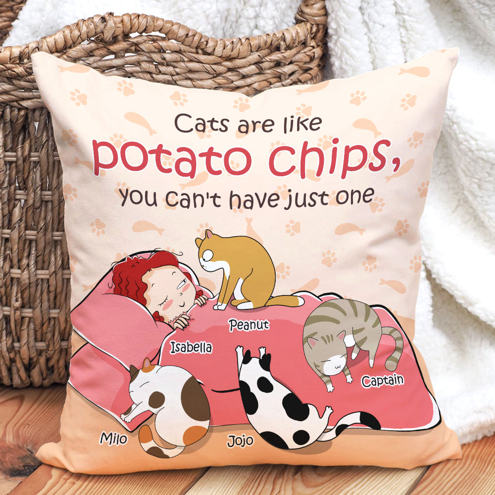 Personalized Pillow - Sleeping Cat Parent - Cats are like potato chips