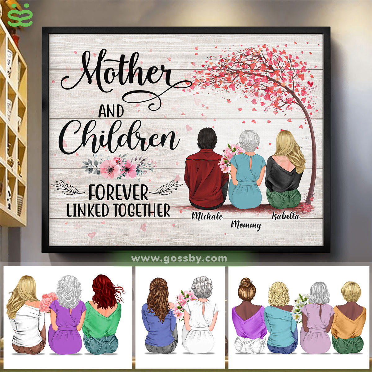 Personalized Poster - Mother & Daughters/Sons - Mother And Children Forever Linked Together 2D - Wooden BG/Ver 1