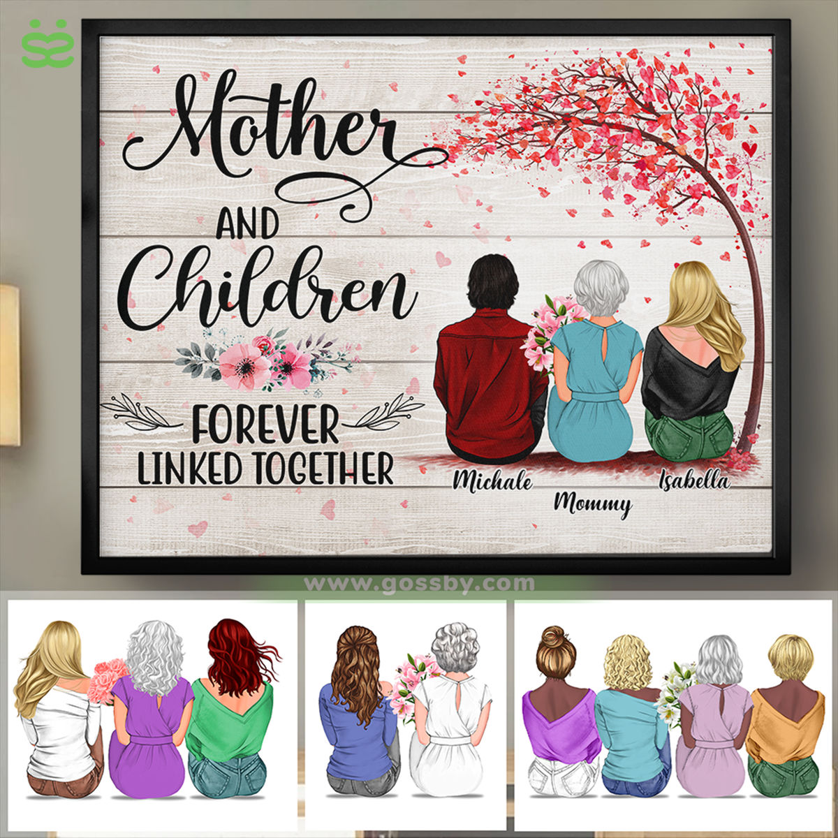 Personalized Poster - Mother & Daughters/Sons - Mother And Children Forever Linked Together 2D - Wooden BG/Ver 1_1