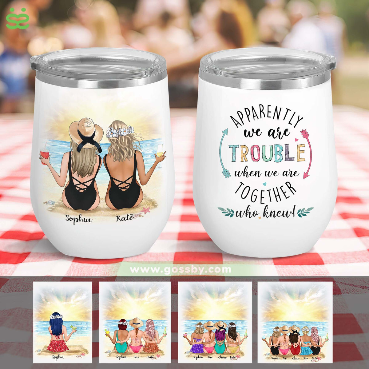 Wine Tumbler - Beach girls - Apparently we are trouble when we are together who knew
