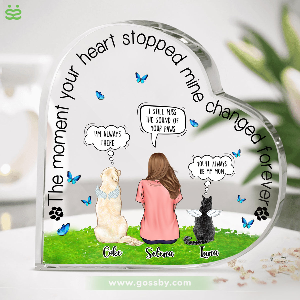 Heart Acrylic Transparent Plaque - Pet Lovers - Personalized Heart Shaped Acrylic Plaque - The Moment Your Heart Stopped Mine Changed Forever