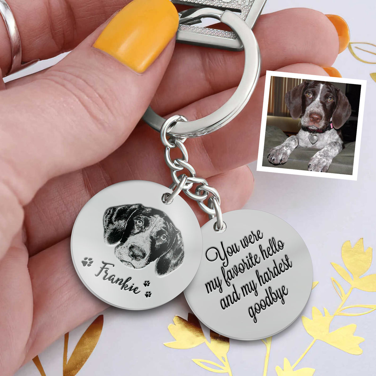 Favorite Hello Hardest Goodbye Dog Keychain Personalized Pet 