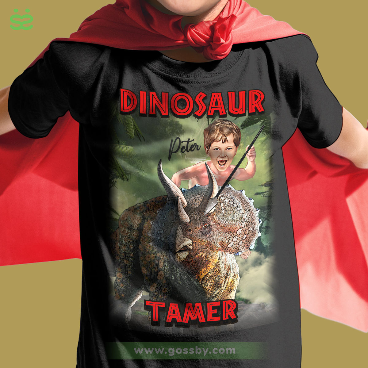 Custom T-Shirt From Your Photo - Ride on a Dinosaur - Full size from children to adults_1