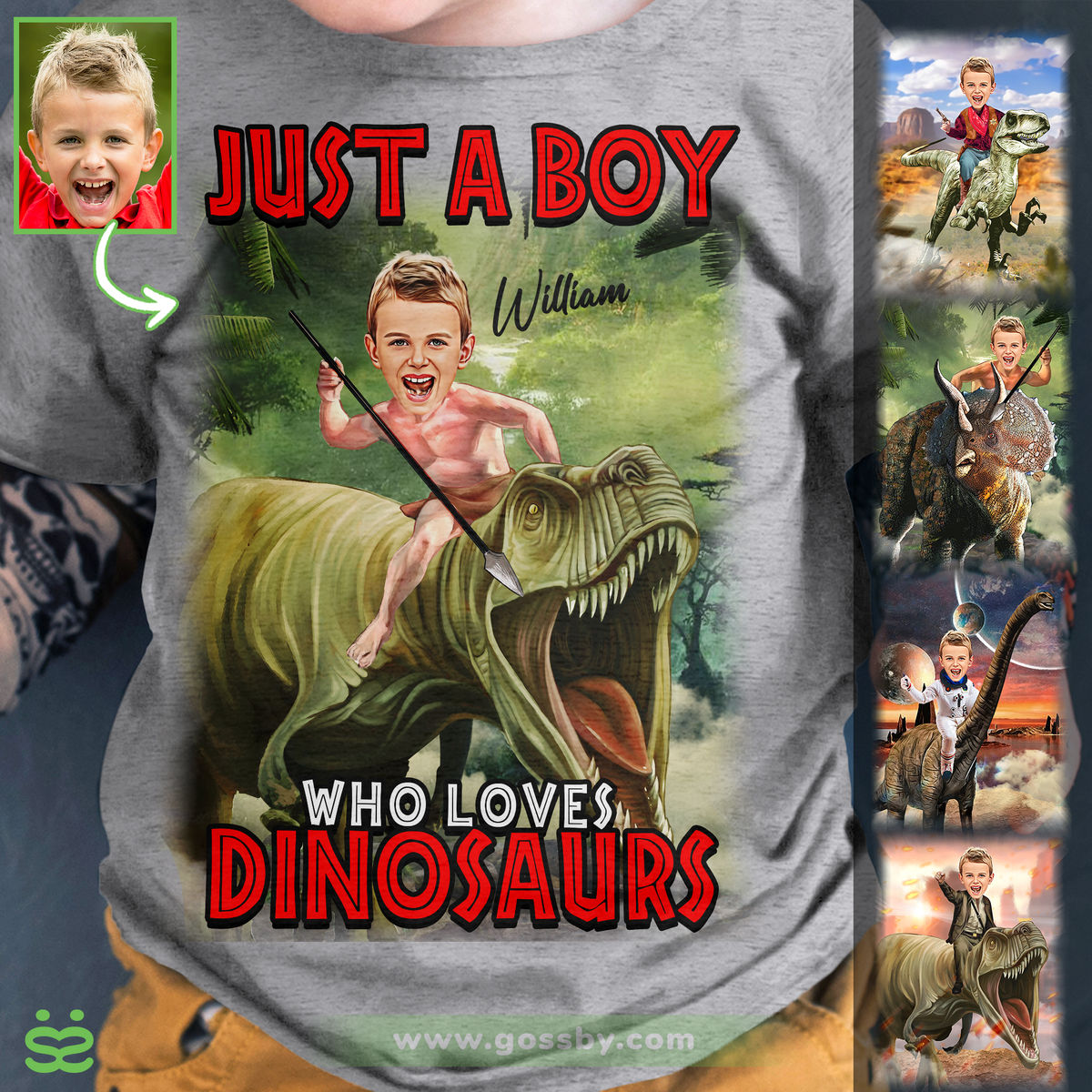 Custom T-Shirt From Your Photo - Ride on a Dinosaur - Full size from children to adults