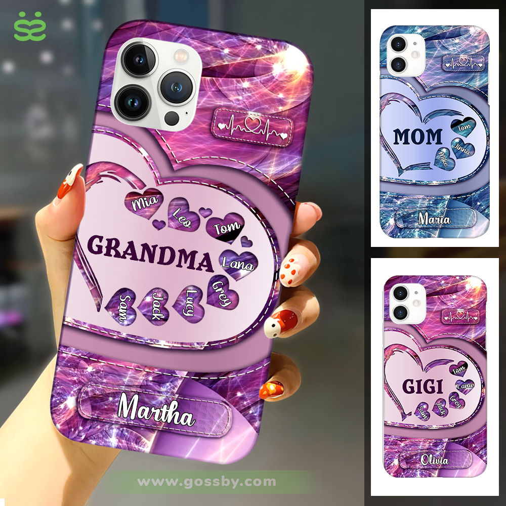 Semitest - Glass IP CaseiPhone Case - Grandma  Mom With Sweet Heart Kids - Blue_1