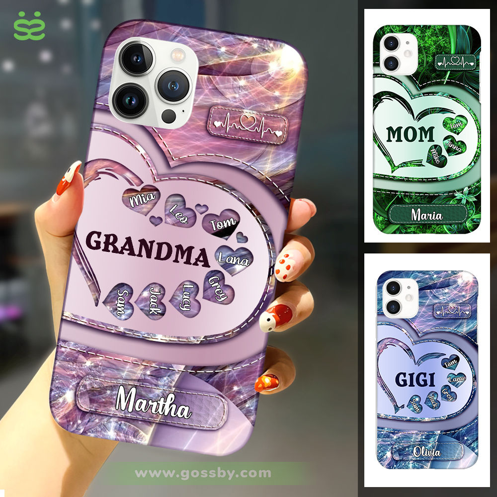 Semitest - Glass IP CaseiPhone Case - Grandma  Mom With Sweet Heart Kids - Blue_3