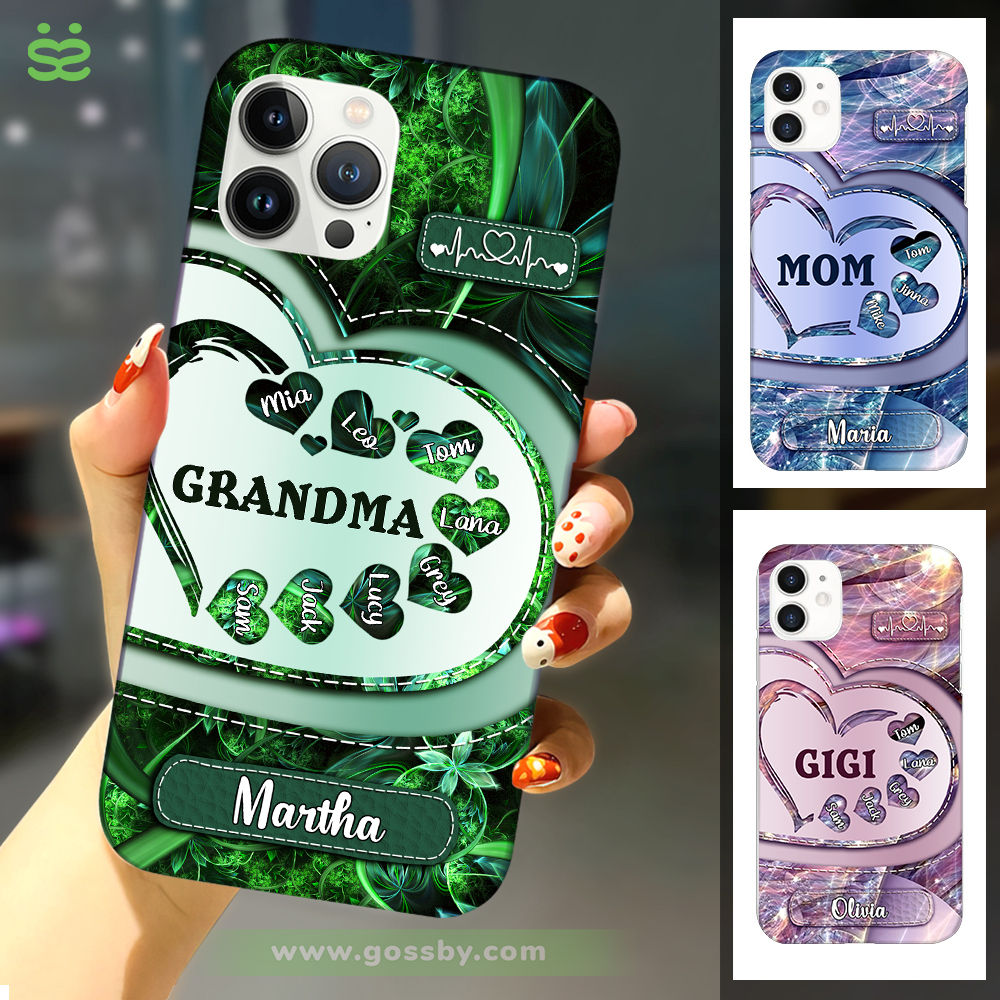 Semitest - Glass IP CaseiPhone Case - Grandma  Mom With Sweet Heart Kids - Blue_2