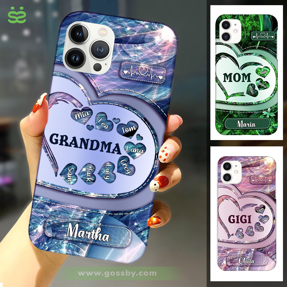 Semitest - Glass IP CaseiPhone Case - Grandma  Mom With Sweet Heart Kids - Blue