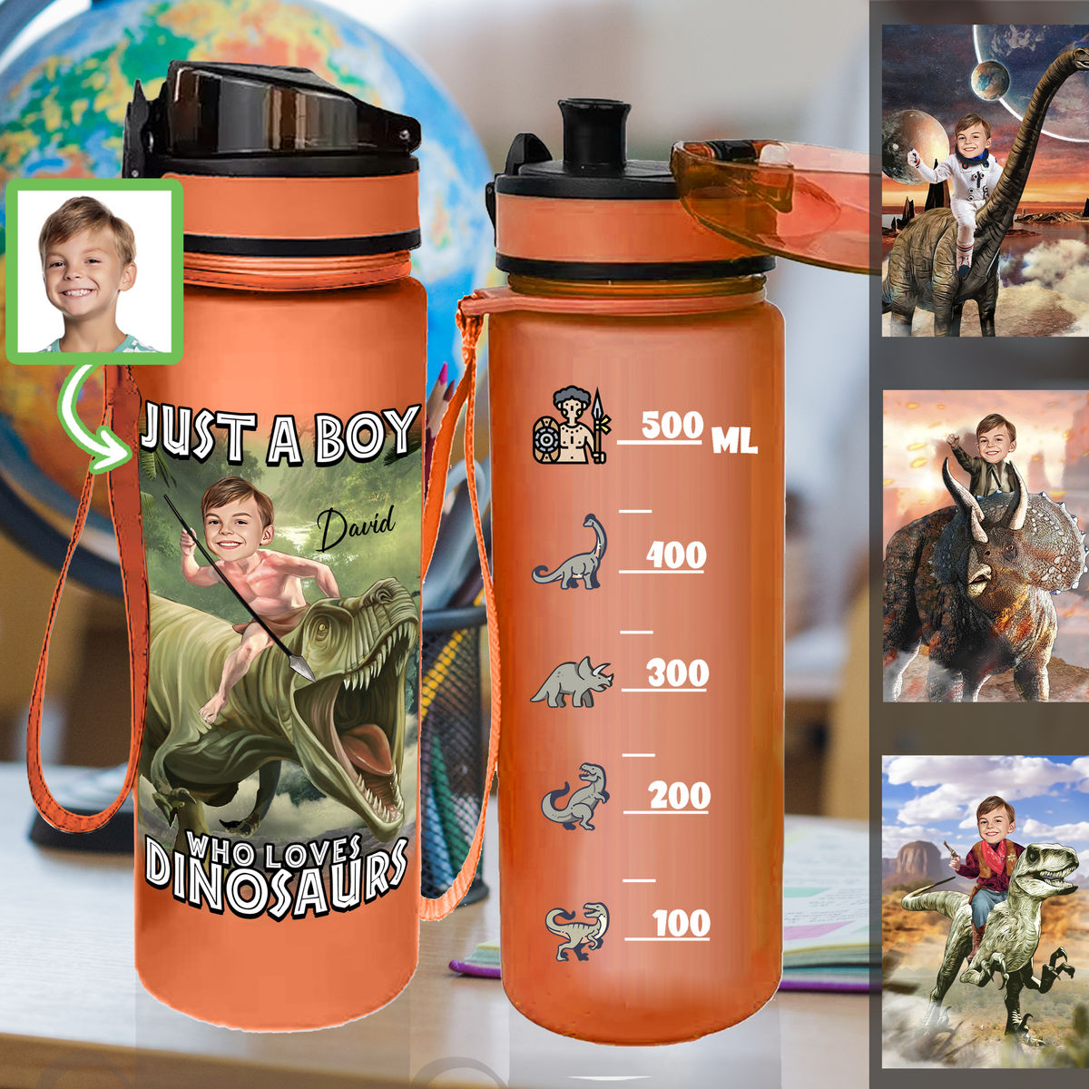 Water Bottle - Ride on a Dinosaur - Custom From Your Photo