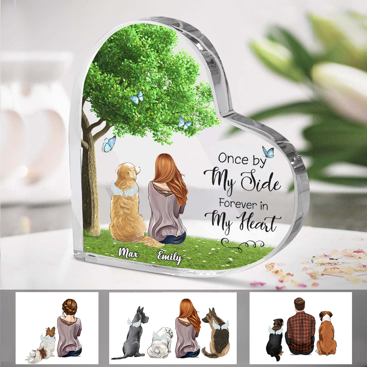 Transparent Plaque - Dog Lover - Once by my side forever in my heart (Custom Heart-Shaped Acrylic Plaque)