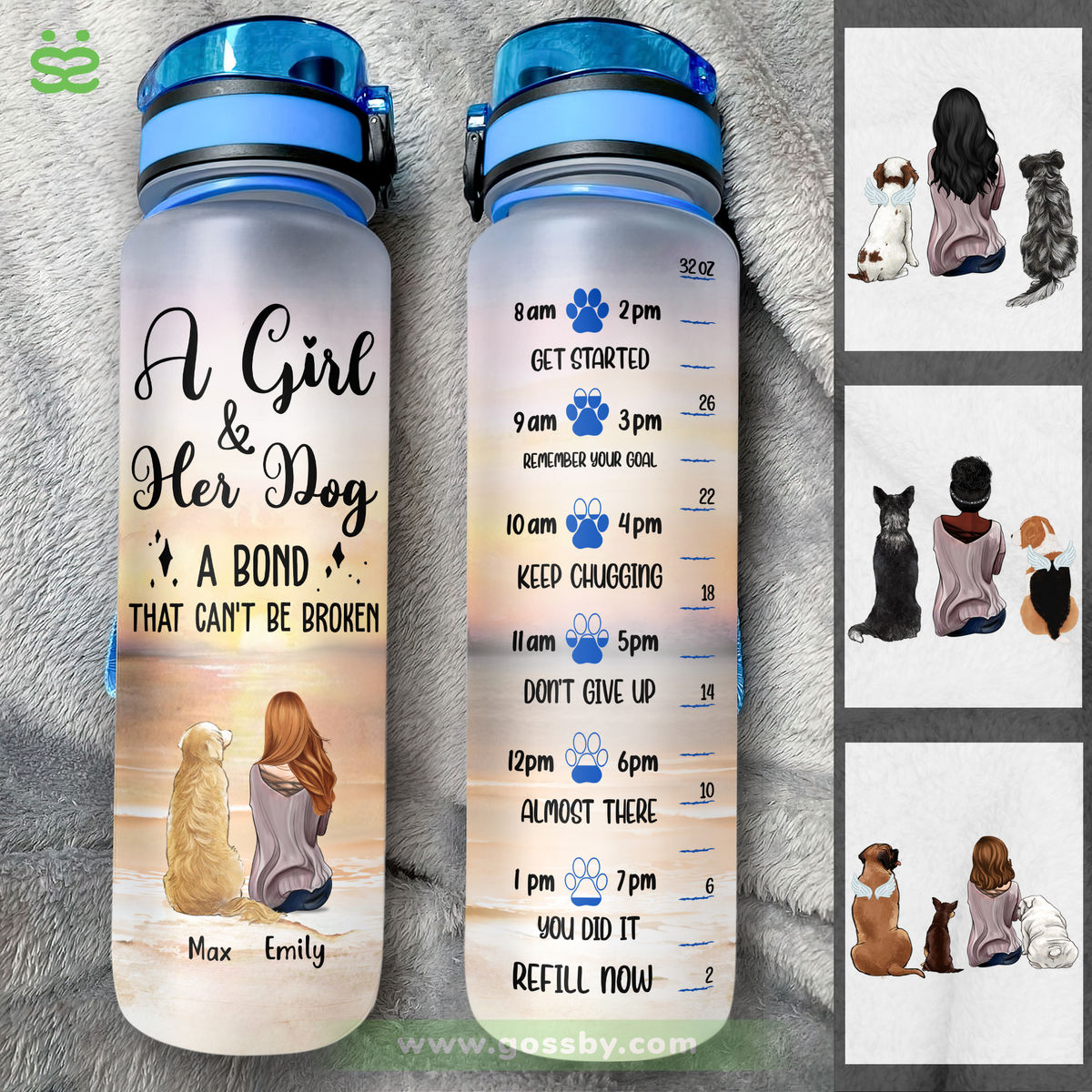 Dog Lover Water Bottle - A Girl and her Dog a Bond that Can't be broken - V2