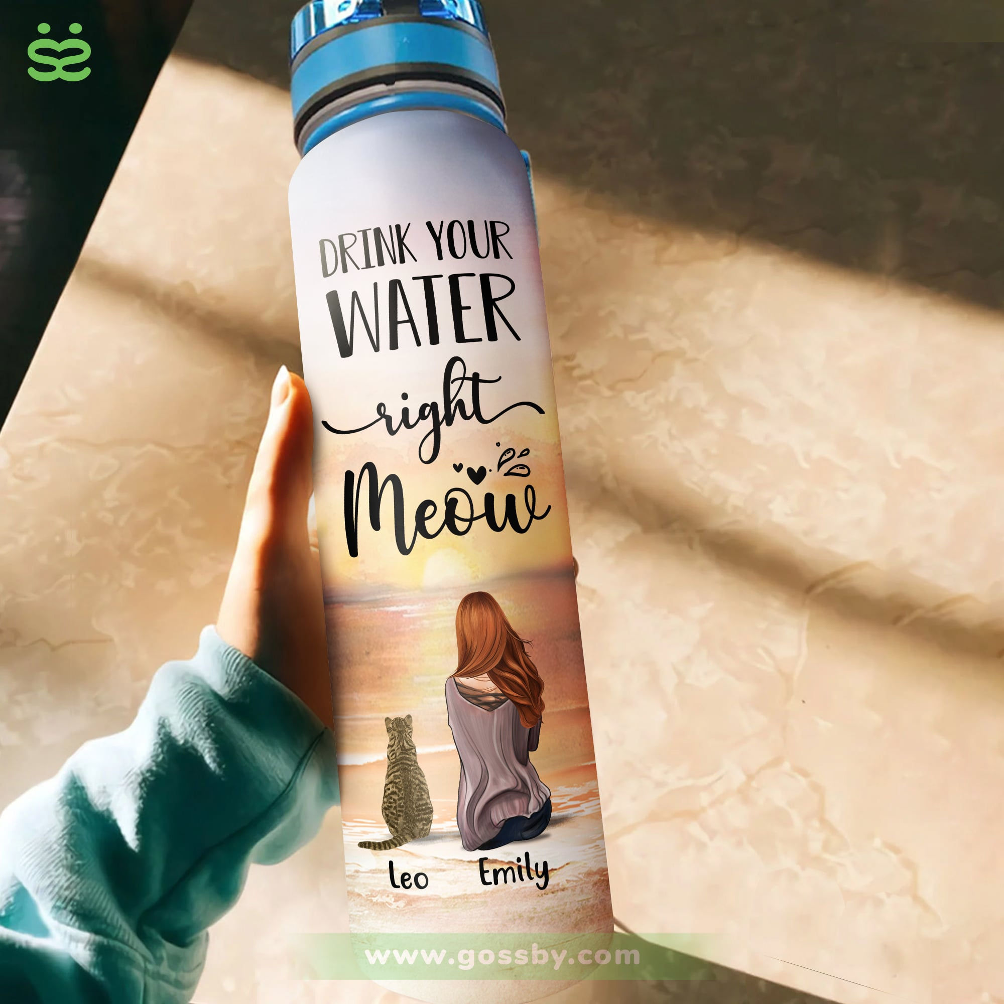 Drink Your Water Right Meow - Personalized Water Bottle With Time