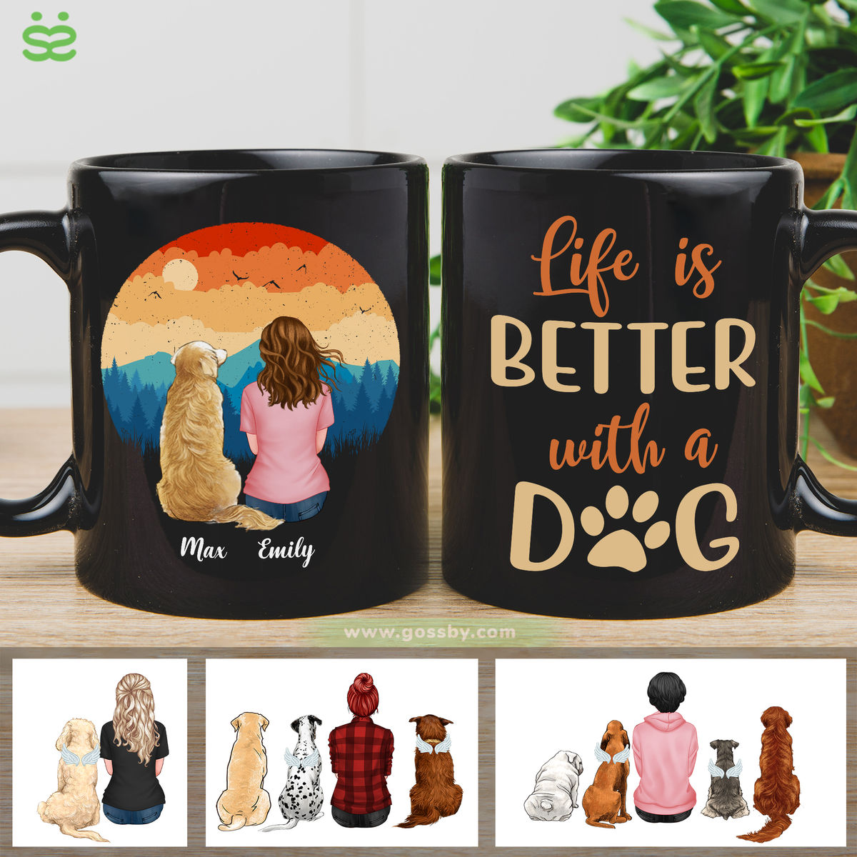 Black Mug - Girl and dogs - Life is better with a dog