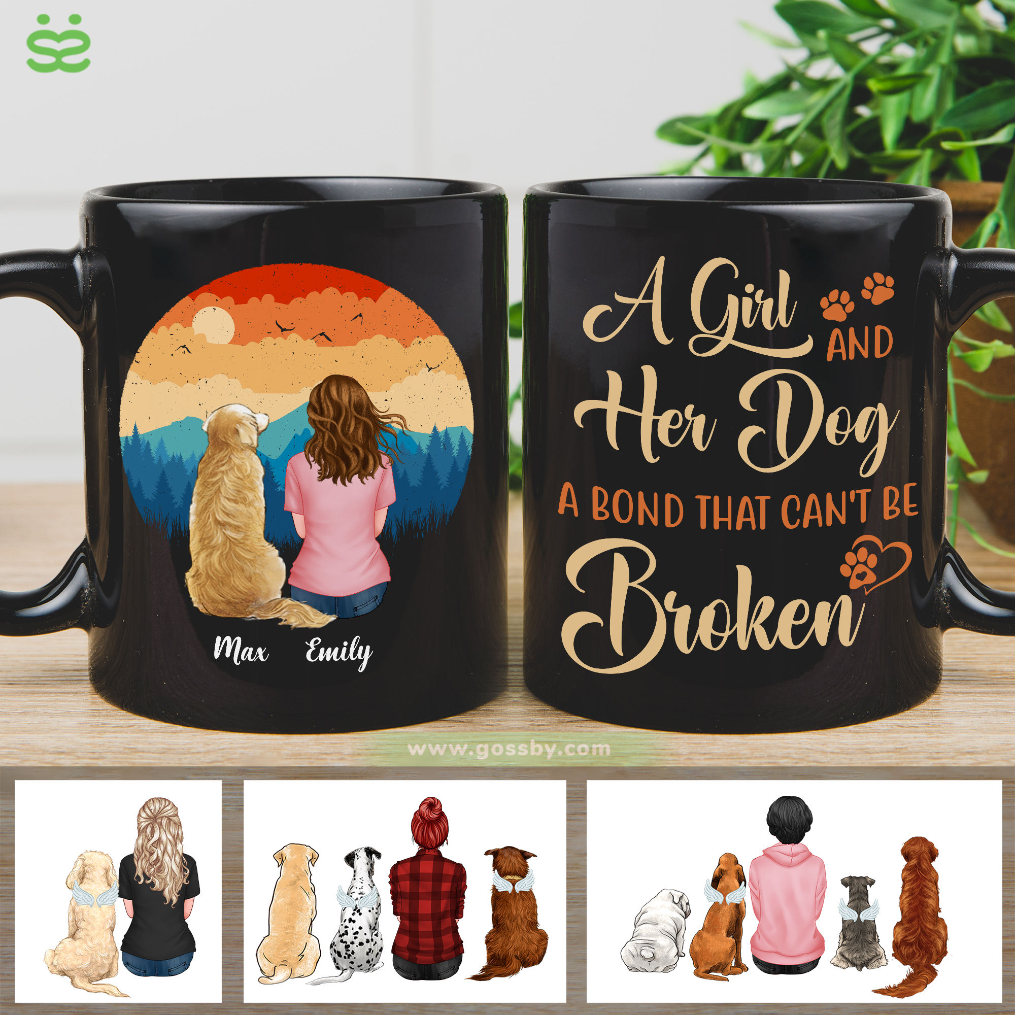 Black Mug - Girl and dogs - A girl and her dog a bond that can't be broken