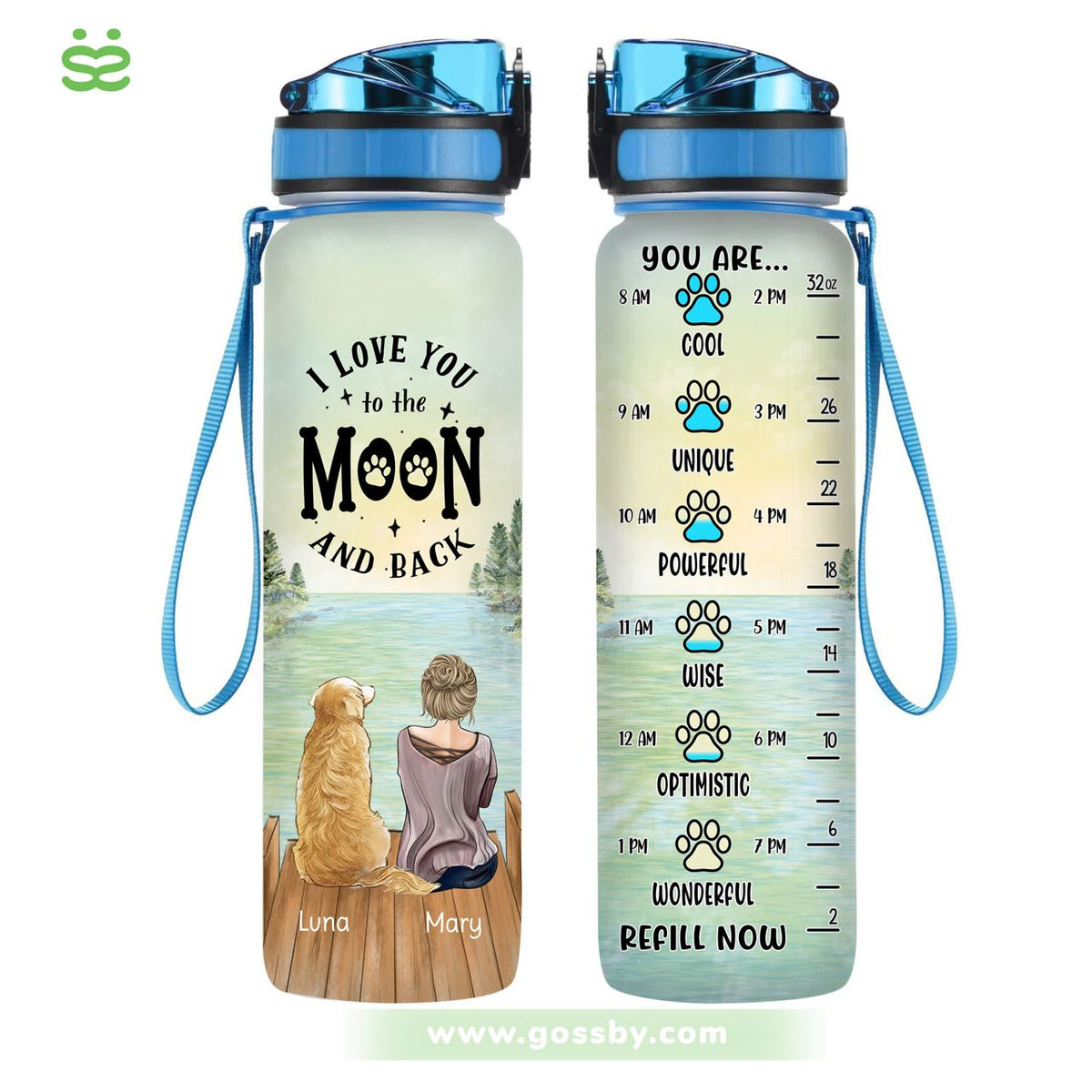 Water Tracker Bottle - Dog Lovers - I Love You To The Moon And Back (17933)