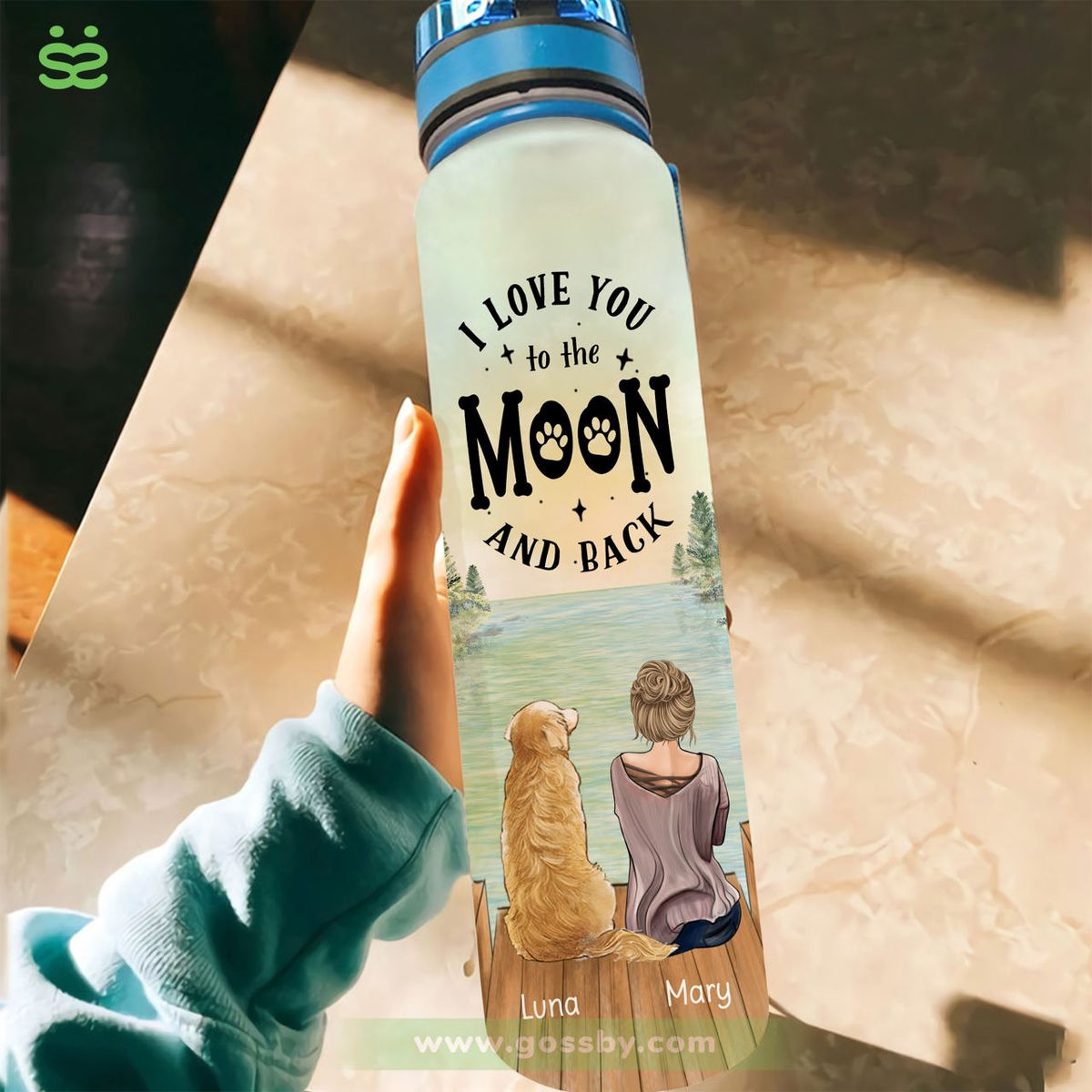 Water Tracker Bottle - Dog Lovers - I Love You To The Moon And Back (17933)_2