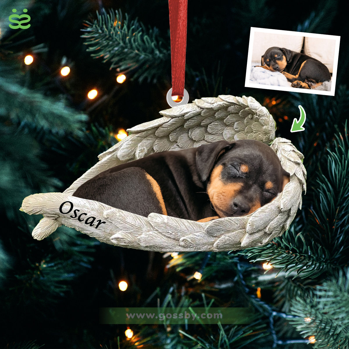 Dog Acrylic Ornament - Dog Lover Gifts - Sleeping Pet Within Angel Wings -  Customized Your Photo Ornament, Custom