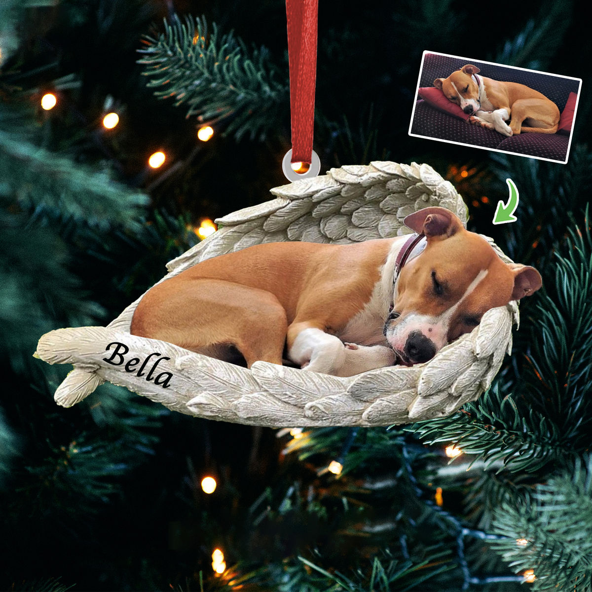 Dog Acrylic Ornament - Dog Lover Gifts - Sleeping Pet Within Angel Wings - Customized Your Photo Ornament, Custom Photo Gifts, Christmas Gifts