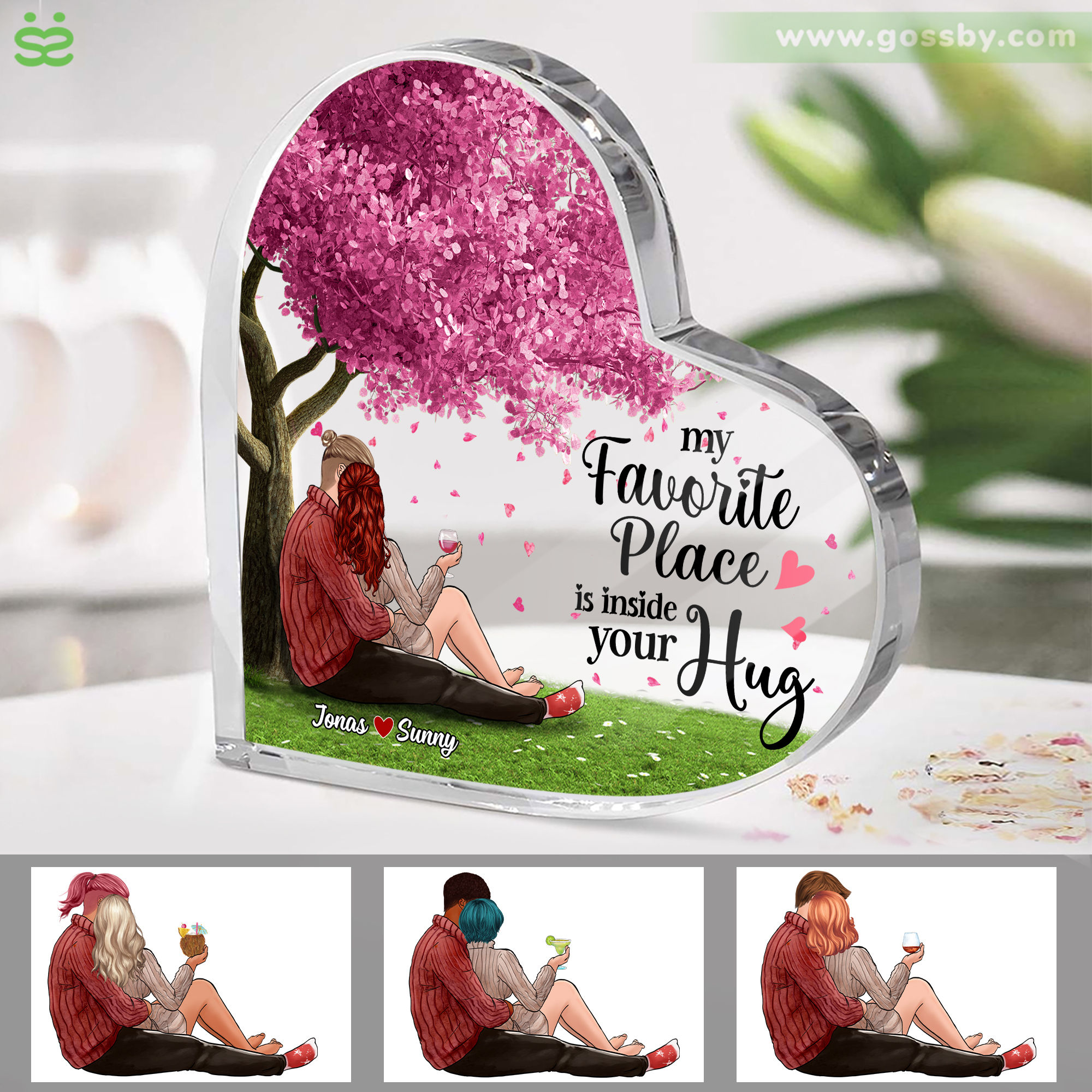 Transparent Plaque - Couple - My favorite place is inside your hug (Custom Heart-Shaped Acrylic Plaque)