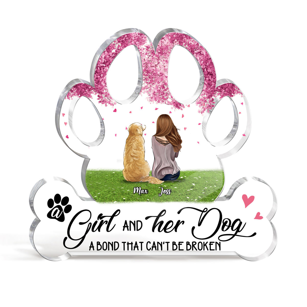 Transparent Plaque - Dog Lover Gifts - A girl and her dog a bond that can't be broken (Custom Dog Paw-Shaped Acrylic Plaque)_1